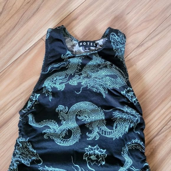 Motel Rocks Ardilla Bodycon Ruched Sides Raceback Mini Dress- Dragon Floral Mint - Picture 7 of 12